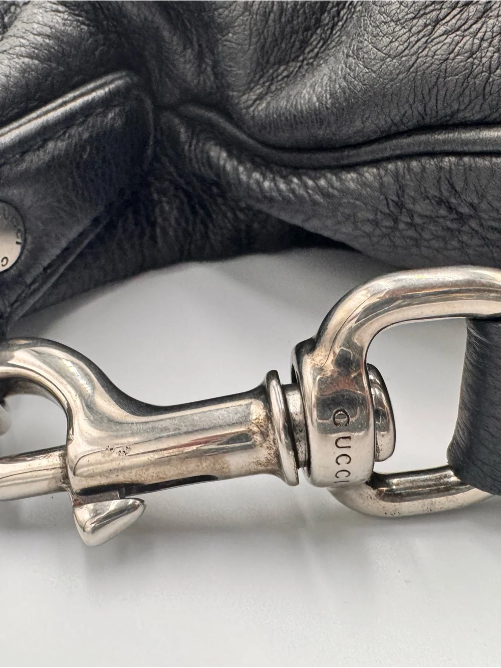 Gucci Black Leather Large Hobo Shoulder Bag Silver Hardware